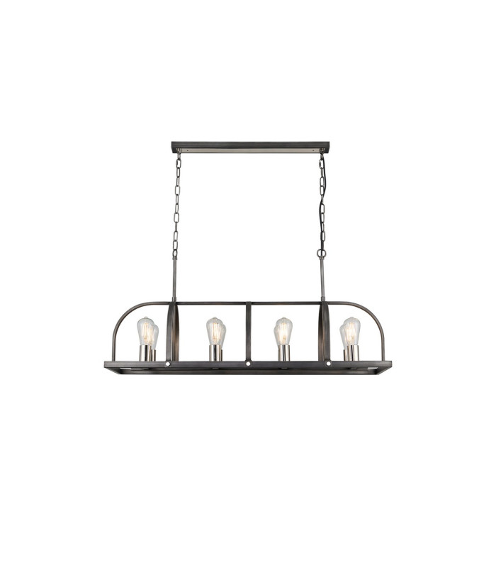 Goshen Pendant/Semi Flush Oblong 8 Light E27 Pewter / Polished Nickel-5