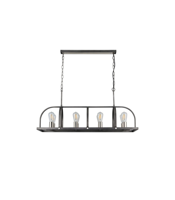 Goshen Pendant/Semi Flush Oblong 8 Light E27 Pewter / Polished Nickel-10
