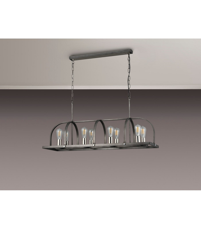 Goshen Pendant/Semi Flush Oblong 8 Light E27 Pewter / Polished Nickel-11