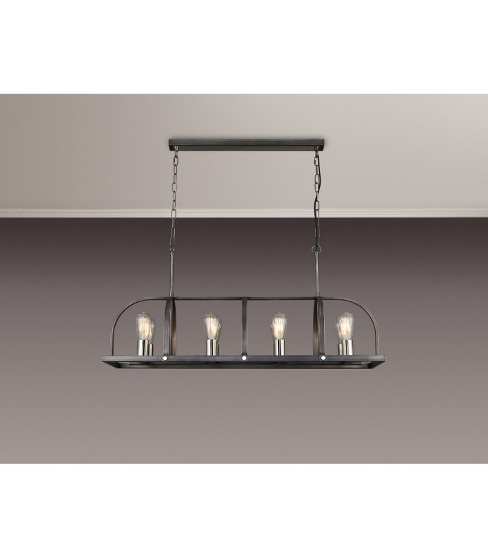Goshen Pendant/Semi Flush Oblong 8 Light E27 Pewter / Polished Nickel-12