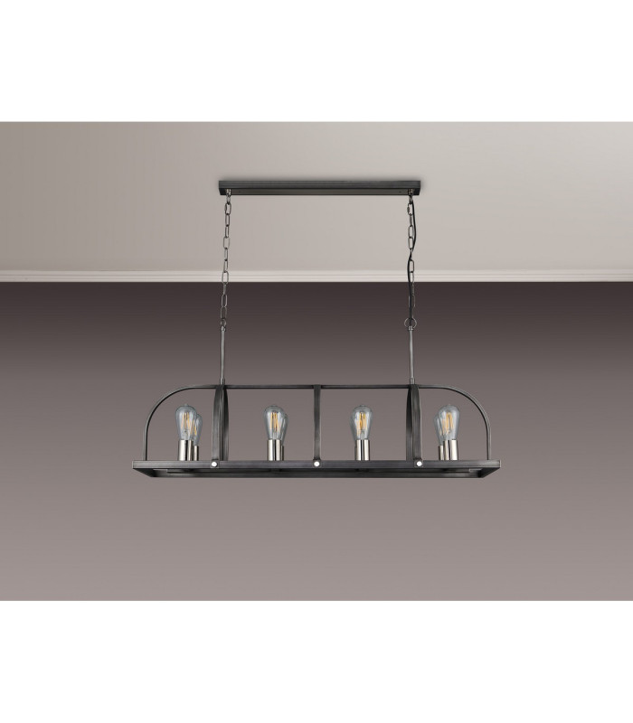 Goshen Pendant/Semi Flush Oblong 8 Light E27 Pewter / Polished Nickel-13
