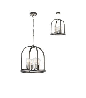 Goshen 42.5cm Pendant/Semi Flush Round 4 Light E27 Pewter / Polished Nickel-1
