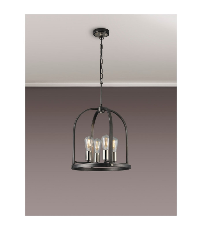 Goshen 42.5cm Pendant/Semi Flush Round 4 Light E27 Pewter / Polished Nickel-3
