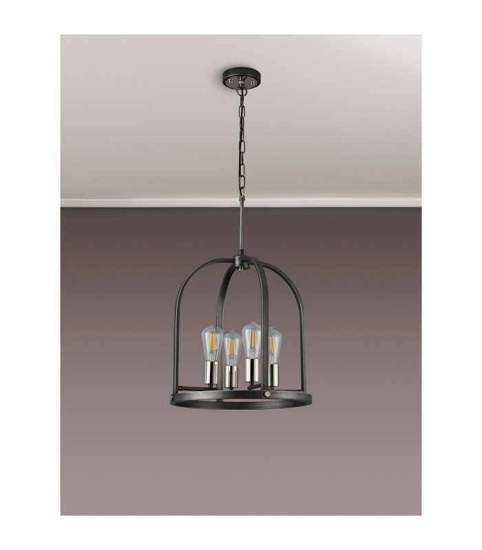 Goshen 42.5cm Pendant/Semi Flush Round 4 Light E27 Pewter / Polished Nickel-8