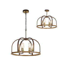 Goshen 62cm Pendant/Semi Flush Round 6 Light E27 Brown Oxide / Antique Bronze / Wood-1