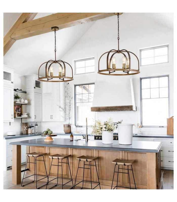 Goshen 62cm Pendant/Semi Flush Round 6 Light E27 Brown Oxide / Antique Bronze / Wood-4