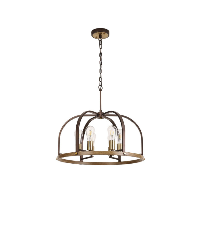 Goshen 62cm Pendant/Semi Flush Round 6 Light E27 Brown Oxide / Antique Bronze / Wood-8