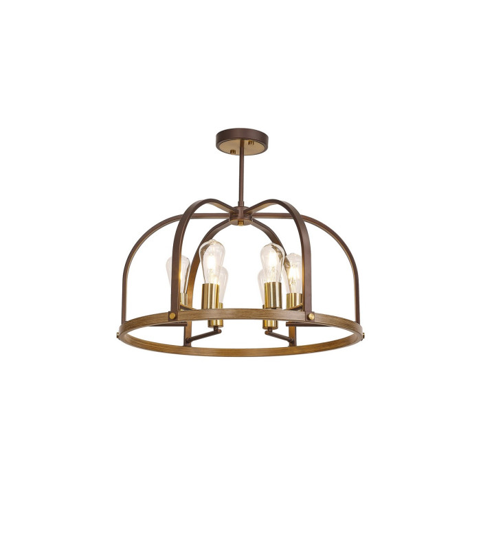 Goshen 62cm Pendant/Semi Flush Round 6 Light E27 Brown Oxide / Antique Bronze / Wood-9