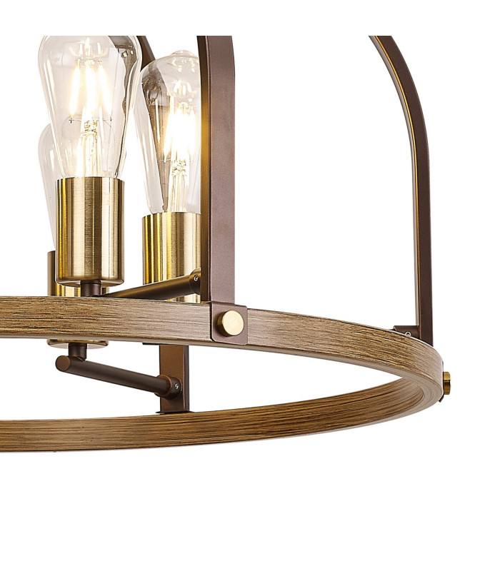 Goshen 62cm Pendant/Semi Flush Round 6 Light E27 Brown Oxide / Antique Bronze / Wood-10