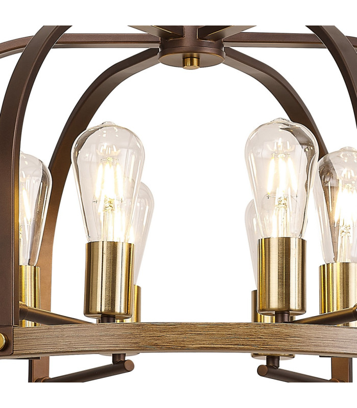 Goshen 62cm Pendant/Semi Flush Round 6 Light E27 Brown Oxide / Antique Bronze / Wood-15