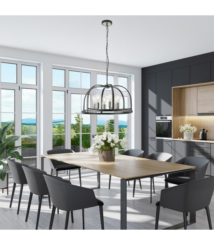 Goshen 62cm Pendant/Semi Flush Round 6 Light E27 Pewter / Polished Nickel-4