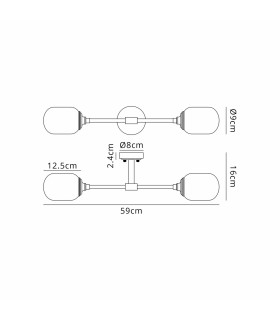 Richmond Ceiling/Wall Light Linear 2 Light G9 IP44 Polished Nickel/Amber Smooth Tubular Glass-2