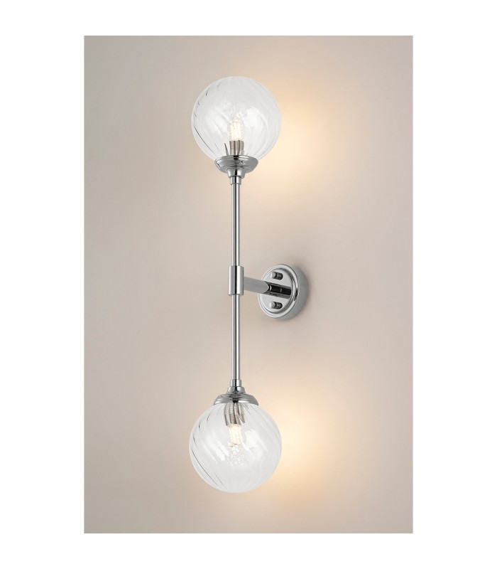 Richmond Ceiling/Wall Light Linear 2 Light G9 IP44 Polished Nickel/Clear Swirl Round Glass-11