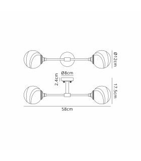 Richmond Ceiling/Wall Light Linear 2 Light G9 IP44 Polished Nickel/Grey/White Round Marble Effect Glass-2