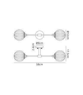 Richmond Ceiling/Wall Light Linear 2 Light G9 IP44 Polished Nickel/Opal Round Segment Glass-2