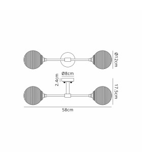 Richmond Ceiling/Wall Light Linear 2 Light G9 IP44 Polished Nickel/Smoke Ribbed Round Glass-2