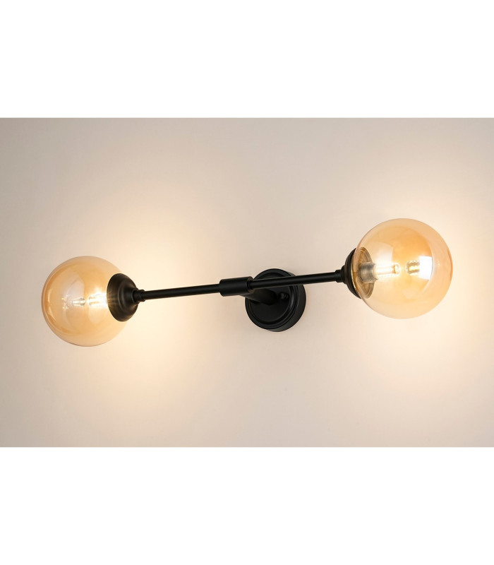 Richmond Ceiling/Wall Light Linear 2 Light G9 IP44 Satin Black/Amber Smooth Round Glass-3