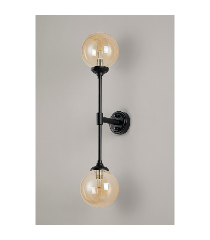 Richmond Ceiling/Wall Light Linear 2 Light G9 IP44 Satin Black/Amber Smooth Round Glass-12