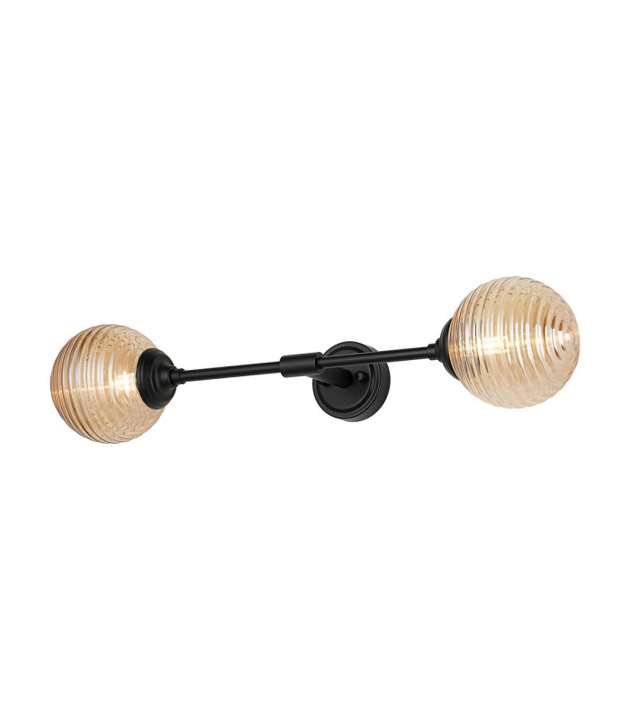 Richmond Ceiling/Wall Light Linear 2 Light G9 IP44 Satin Black/Amber Ribbed Round Glass-1