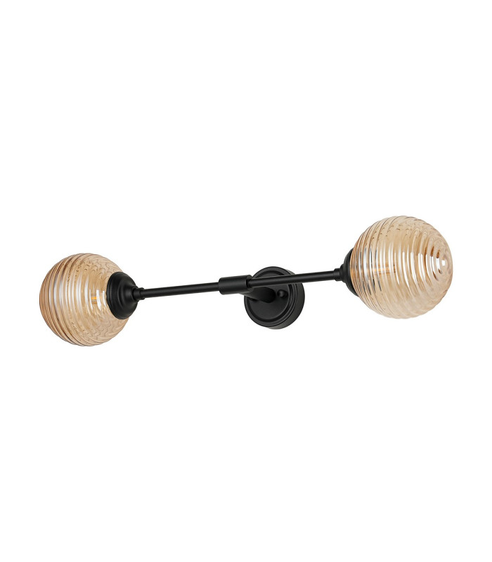 Richmond Ceiling/Wall Light Linear 2 Light G9 IP44 Satin Black/Amber Ribbed Round Glass-4