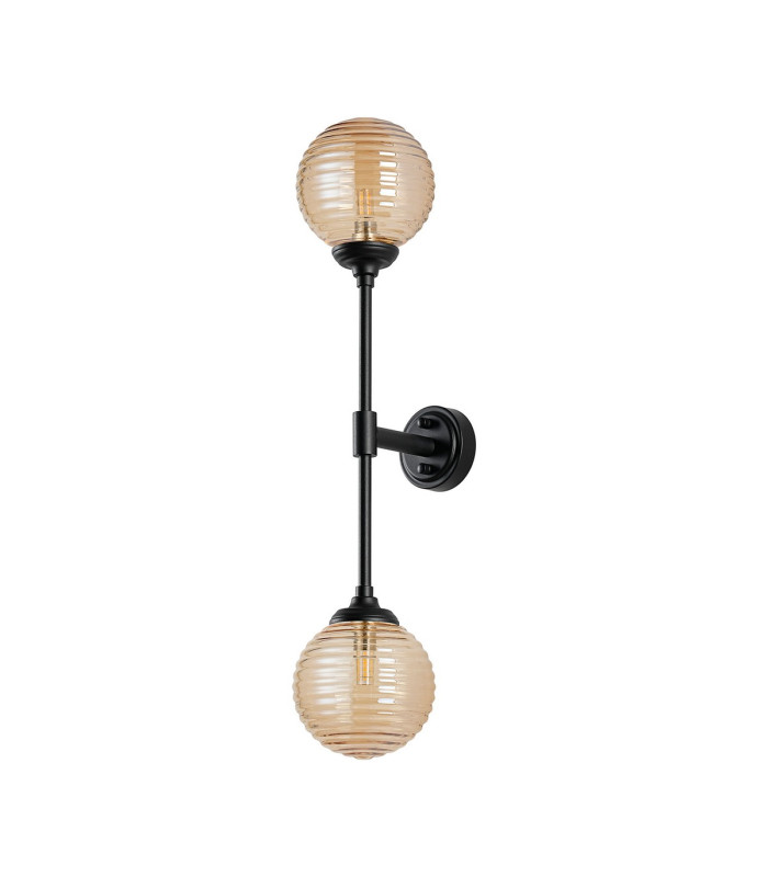 Richmond Ceiling/Wall Light Linear 2 Light G9 IP44 Satin Black/Amber Ribbed Round Glass-9