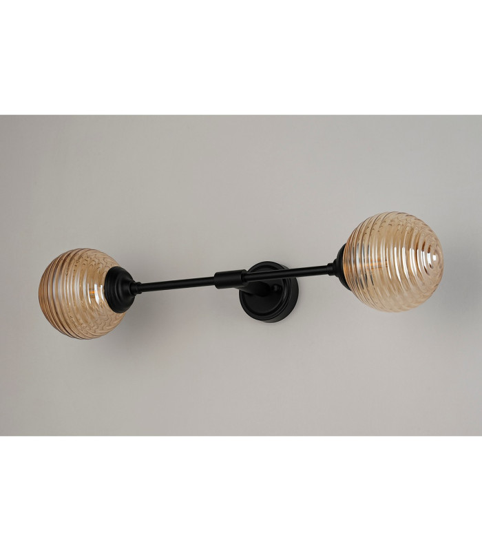 Richmond Ceiling/Wall Light Linear 2 Light G9 IP44 Satin Black/Amber Ribbed Round Glass-10