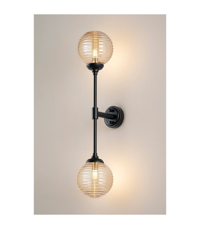 Richmond Ceiling/Wall Light Linear 2 Light G9 IP44 Satin Black/Amber Ribbed Round Glass-11