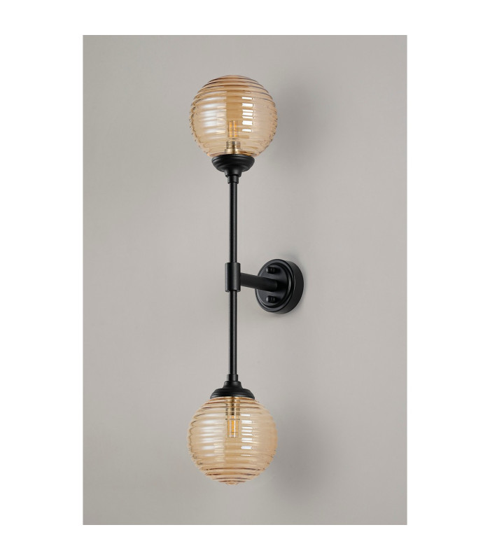Richmond Ceiling/Wall Light Linear 2 Light G9 IP44 Satin Black/Amber Ribbed Round Glass-12
