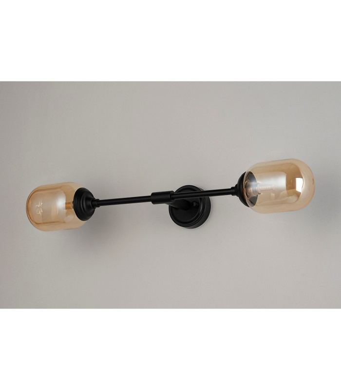 Richmond Ceiling/Wall Light Linear 2 Light G9 IP44 Satin Black/Amber Smooth Tubular Glass-10