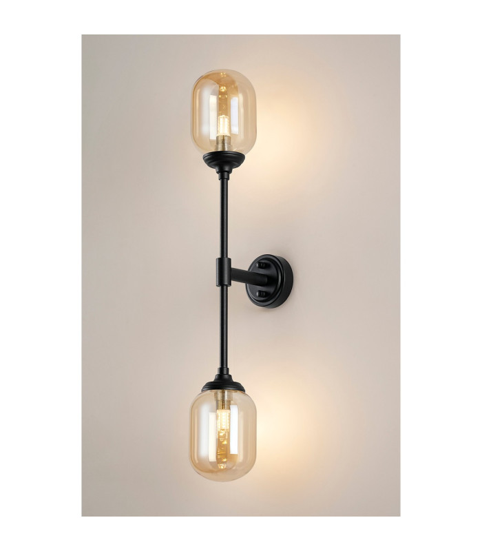 Richmond Ceiling/Wall Light Linear 2 Light G9 IP44 Satin Black/Amber Smooth Tubular Glass-11