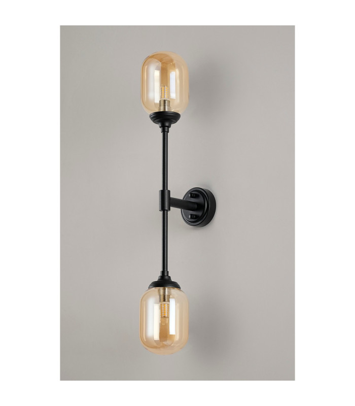 Richmond Ceiling/Wall Light Linear 2 Light G9 IP44 Satin Black/Amber Smooth Tubular Glass-12