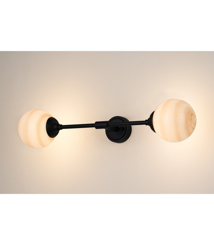 Richmond Ceiling/Wall Light Linear 2 Light G9 IP44 Satin Black/Brown/White Round Marble Effect Glass-3