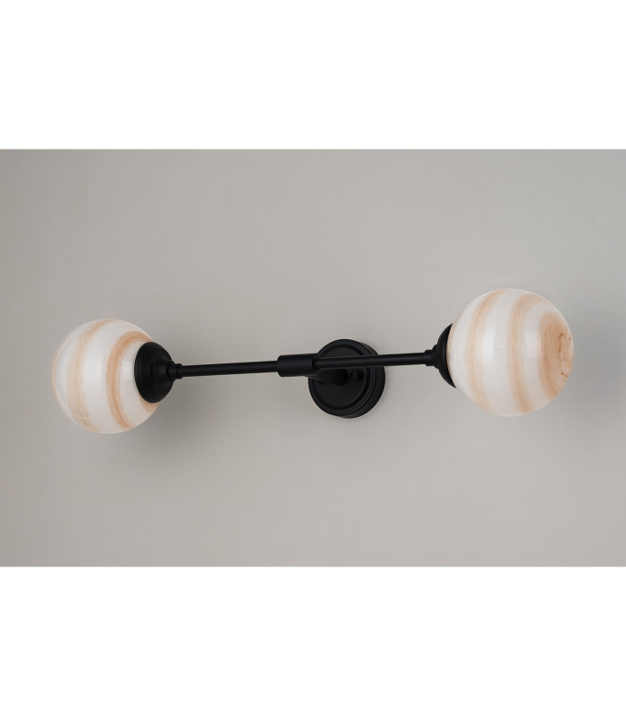 Richmond Ceiling/Wall Light Linear 2 Light G9 IP44 Satin Black/Brown/White Round Marble Effect Glass-10