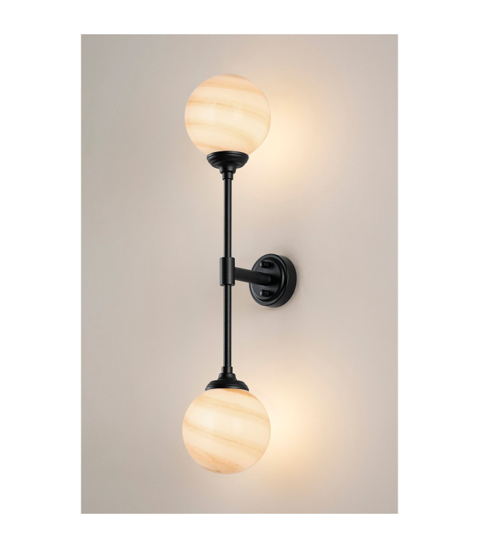 Richmond Ceiling/Wall Light Linear 2 Light G9 IP44 Satin Black/Brown/White Round Marble Effect Glass-11