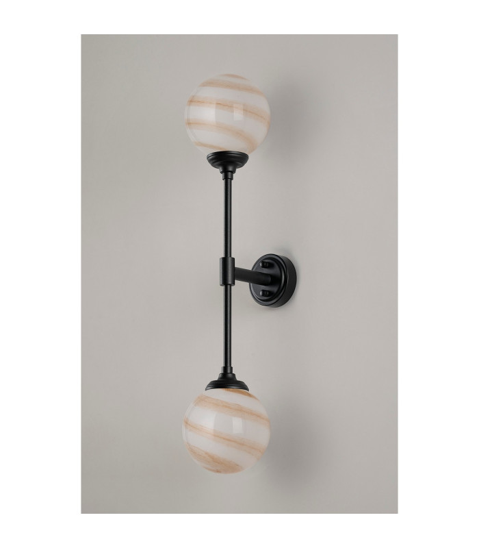 Richmond Ceiling/Wall Light Linear 2 Light G9 IP44 Satin Black/Brown/White Round Marble Effect Glass-12
