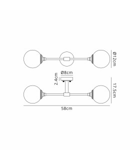 Richmond Ceiling/Wall Light Linear 2 Light G9 IP44 Satin Black/Clear Smooth Round Glass-2