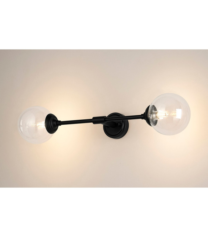 Richmond Ceiling/Wall Light Linear 2 Light G9 IP44 Satin Black/Clear Smooth Round Glass-3