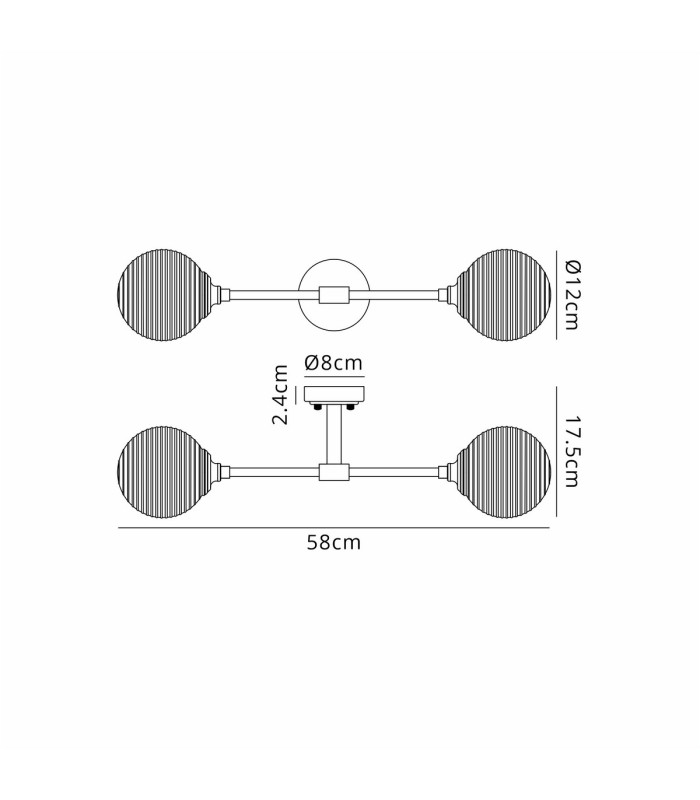 Richmond Ceiling/Wall Light Linear 2 Light G9 IP44 Satin Black/Clear Ribbed Round Glass-2