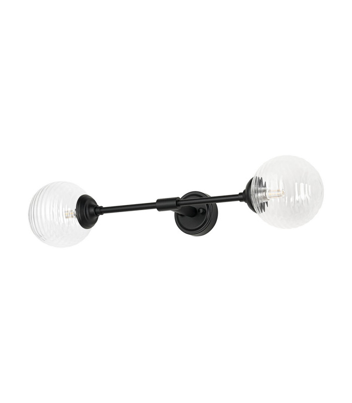 Richmond Ceiling/Wall Light Linear 2 Light G9 IP44 Satin Black/Clear Ribbed Round Glass-4