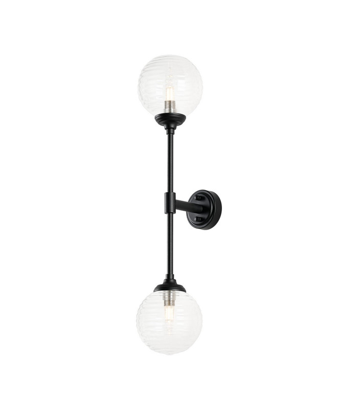 Richmond Ceiling/Wall Light Linear 2 Light G9 IP44 Satin Black/Clear Ribbed Round Glass-5