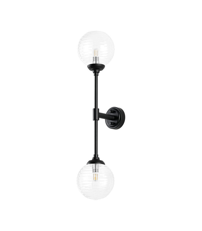 Richmond Ceiling/Wall Light Linear 2 Light G9 IP44 Satin Black/Clear Ribbed Round Glass-9