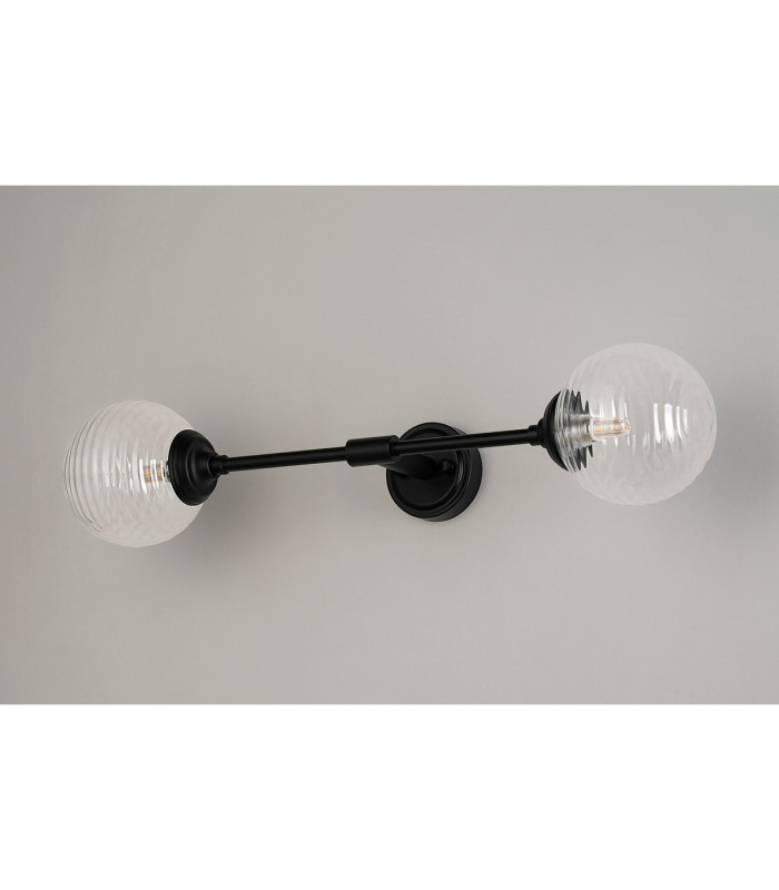 Richmond Ceiling/Wall Light Linear 2 Light G9 IP44 Satin Black/Clear Ribbed Round Glass-10