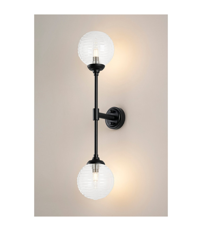 Richmond Ceiling/Wall Light Linear 2 Light G9 IP44 Satin Black/Clear Ribbed Round Glass-11