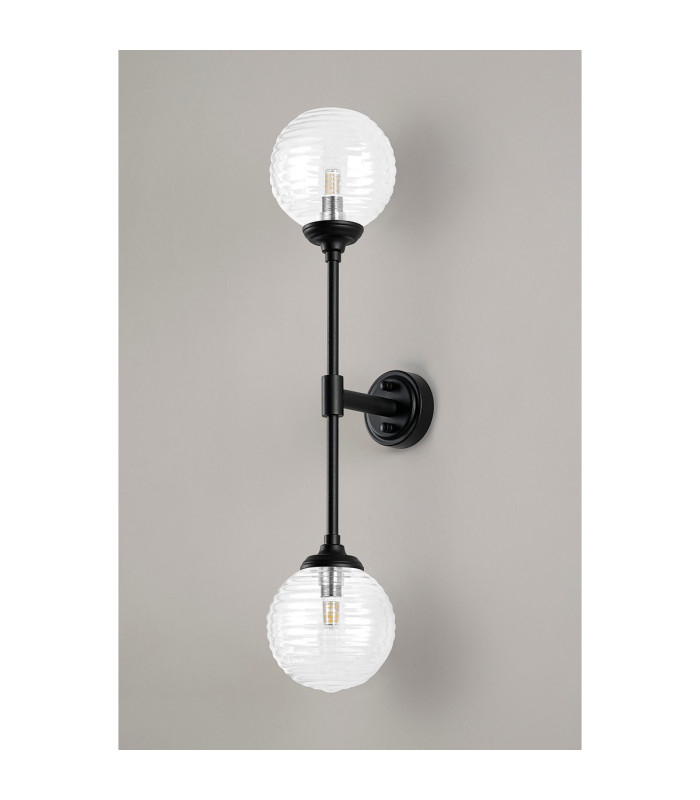 Richmond Ceiling/Wall Light Linear 2 Light G9 IP44 Satin Black/Clear Ribbed Round Glass-12