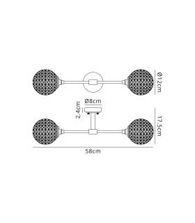 Richmond Ceiling/Wall Light Linear 2 Light G9 IP44 Satin Black/Clear Cross Pattern Round Glass-2