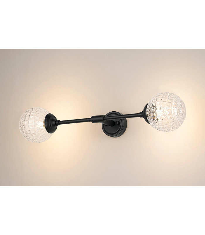 Richmond Ceiling/Wall Light Linear 2 Light G9 IP44 Satin Black/Clear Cross Pattern Round Glass-3