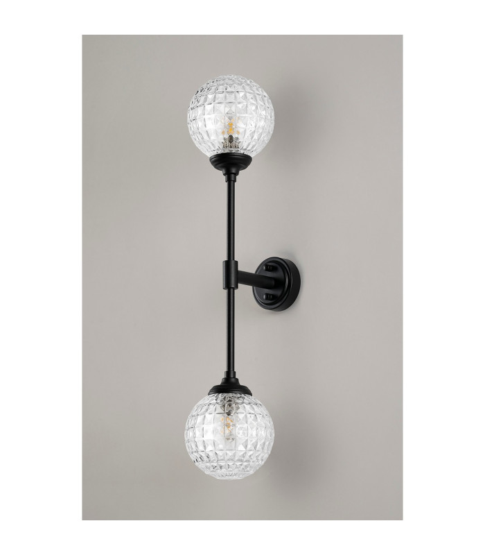 Richmond Ceiling/Wall Light Linear 2 Light G9 IP44 Satin Black/Clear Cross Pattern Round Glass-12