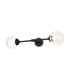 Richmond Ceiling/Wall Light Linear 2 Light G9 IP44 Satin Black/Clear Dune Effect Round Glass-1