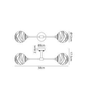 Richmond Ceiling/Wall Light Linear 2 Light G9 IP44 Satin Black/Clear Dune Effect Round Glass-2
