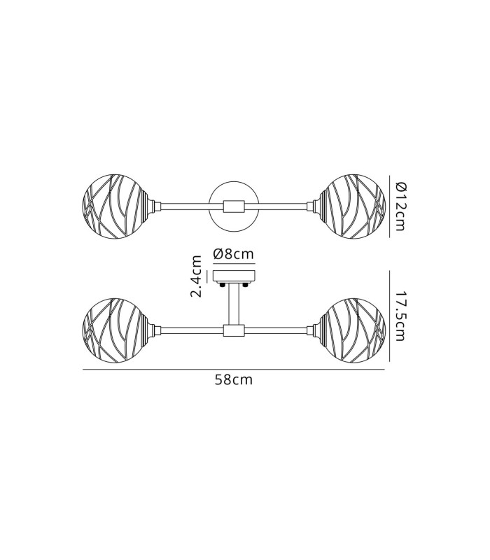 Richmond Ceiling/Wall Light Linear 2 Light G9 IP44 Satin Black/Clear Dune Effect Round Glass-2